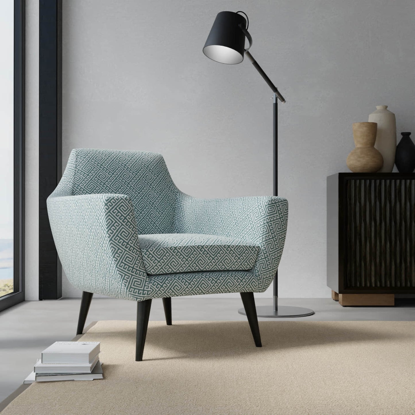 Alvin Aqua upholstered on a contemporary chair