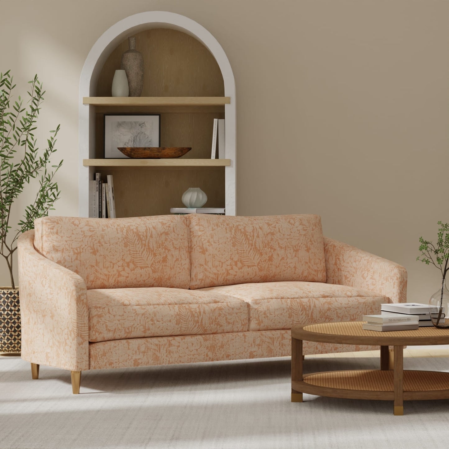 Annabel Apricot upholstered on a couch
