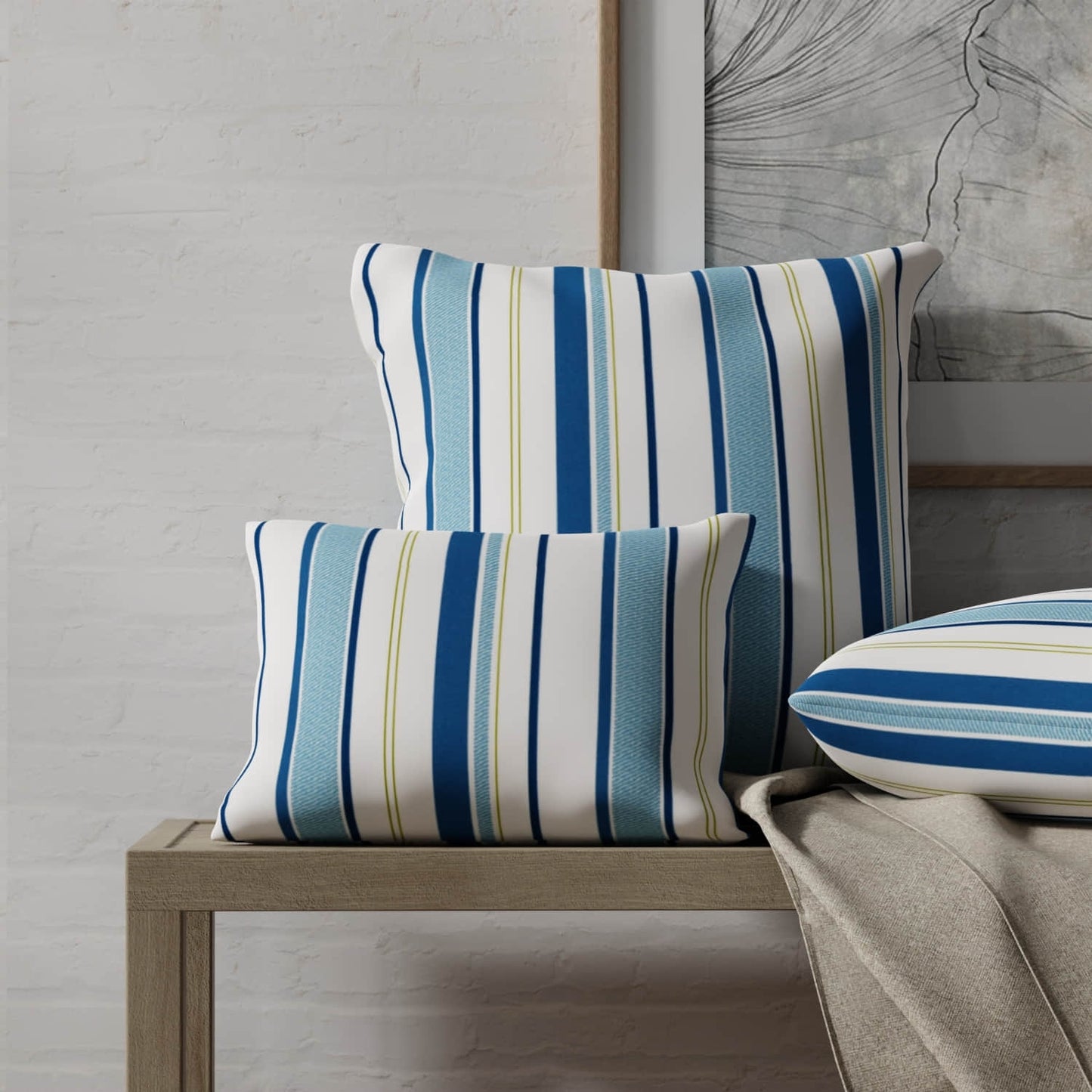 Antigua Blueberry made up on pillows