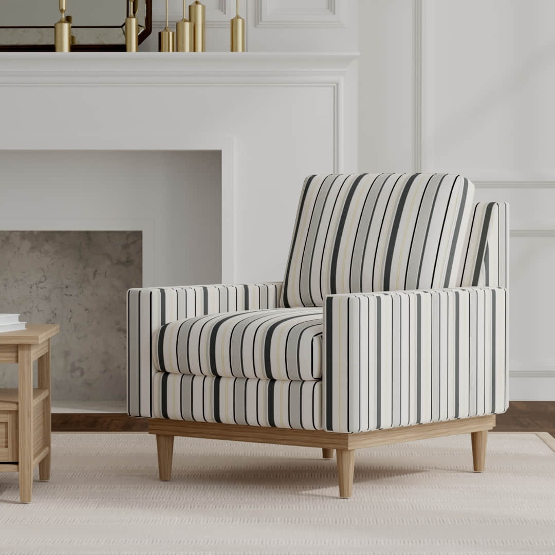 Antigua Platinum upholstered on a mid century modern chair