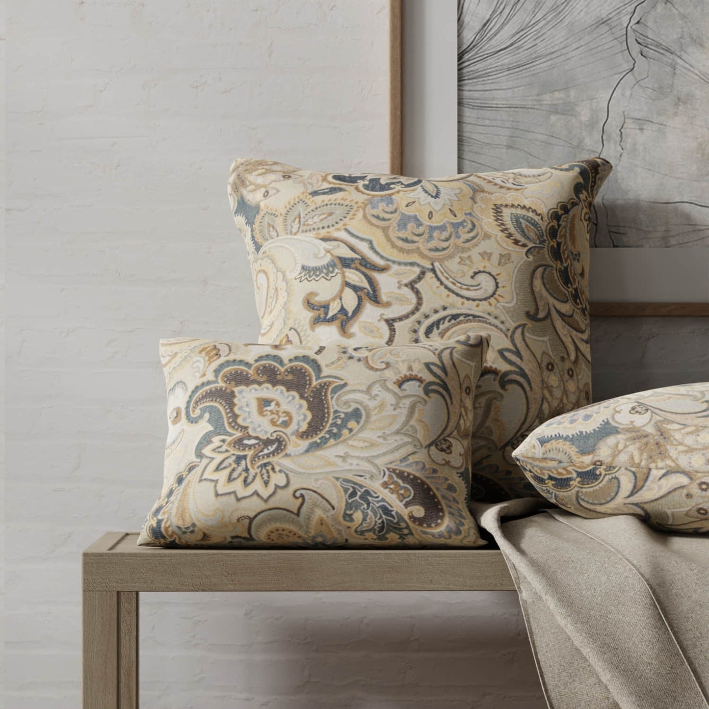 Ballard Rain made up on pillows