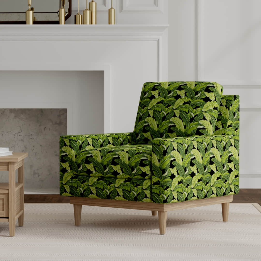 Barbados Rainforest upholstered on a mid century modern chair