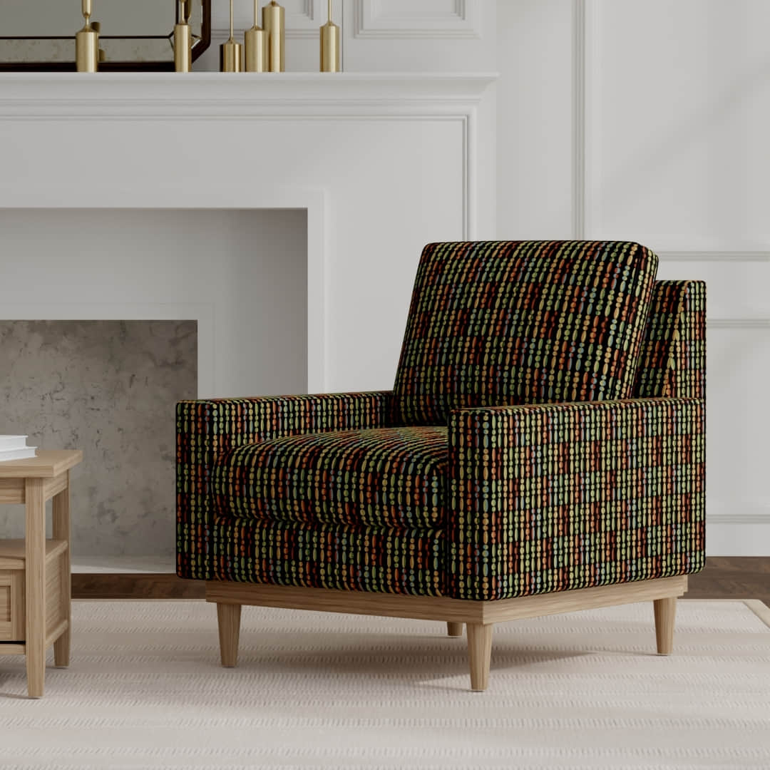 Beckham Onyx upholstered on a mid century modern chair