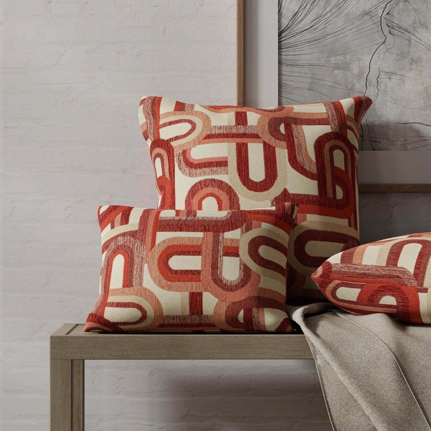 Belagio Cherry made up on pillows