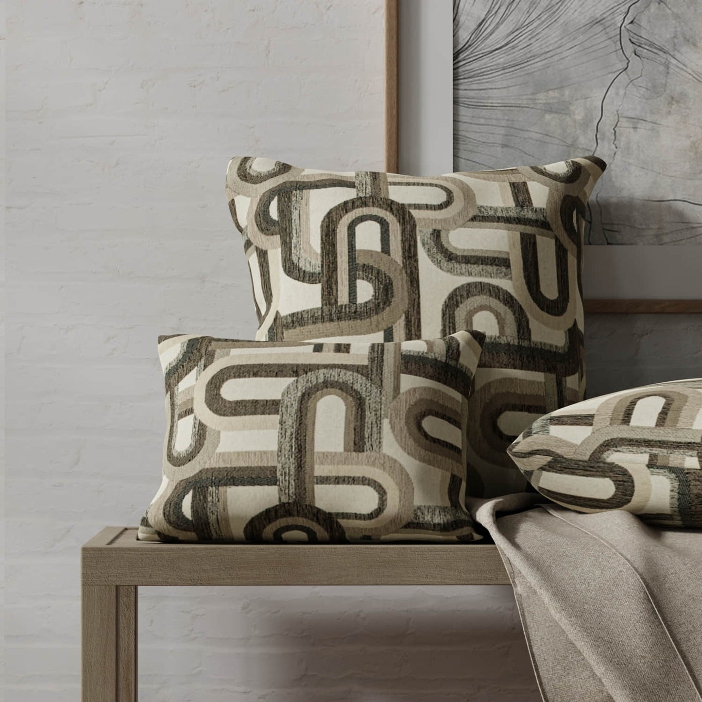 Belagio Gravel made up on pillows