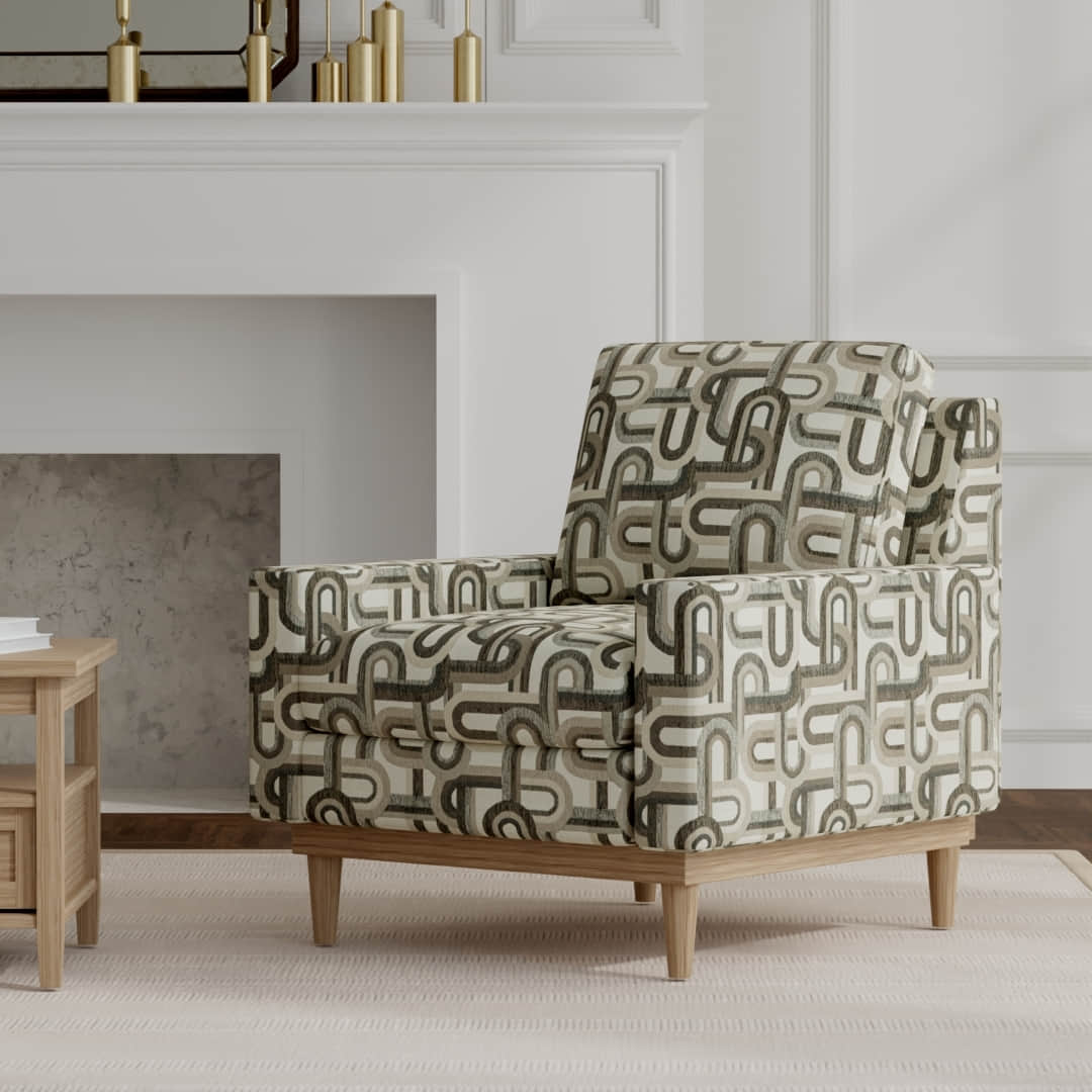 Belagio Gravel upholstered on a mid century modern chair