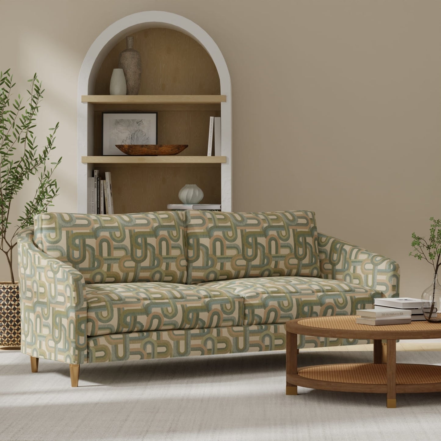 Belagio Sage upholstered on a couch
