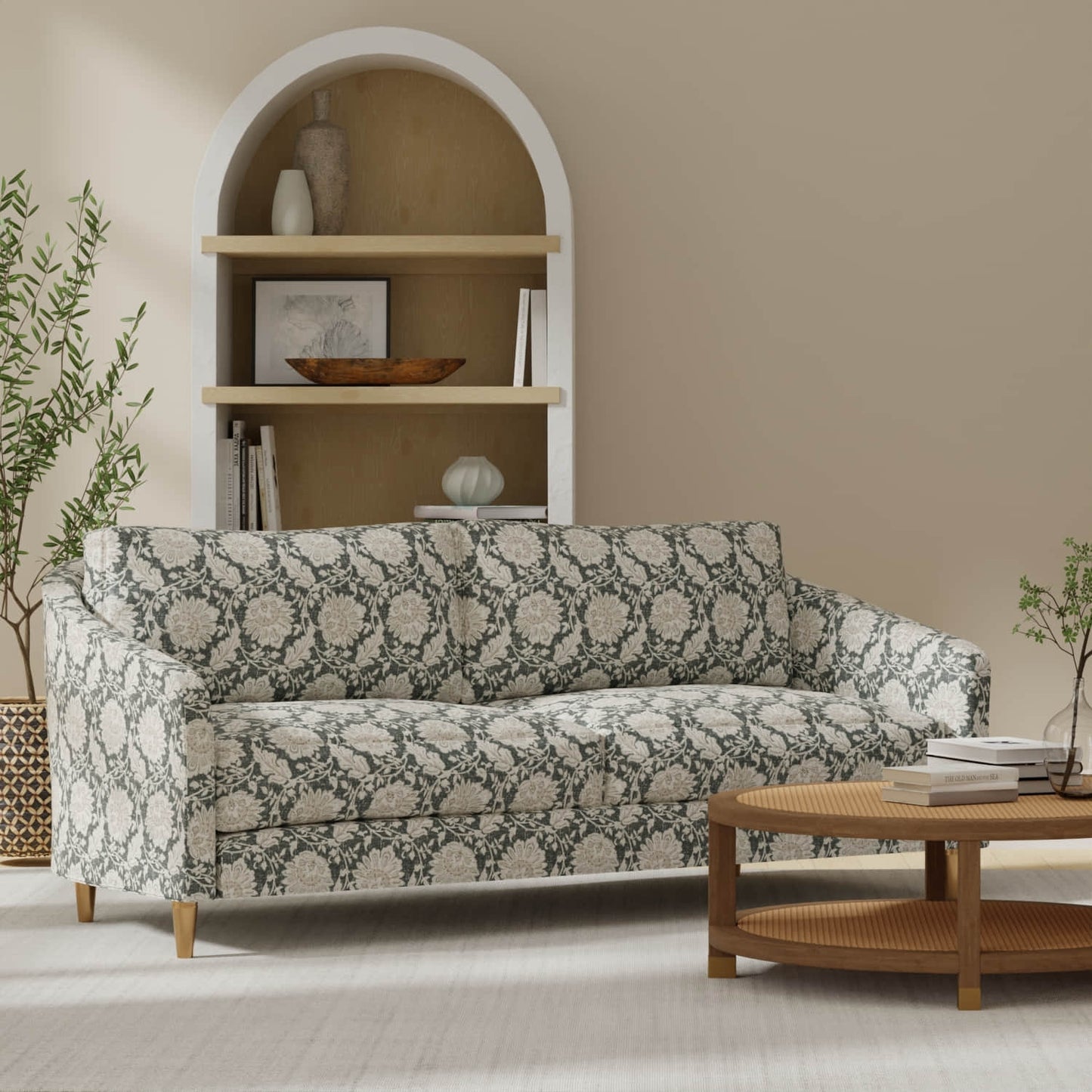 Belle Onyx upholstered on a couch