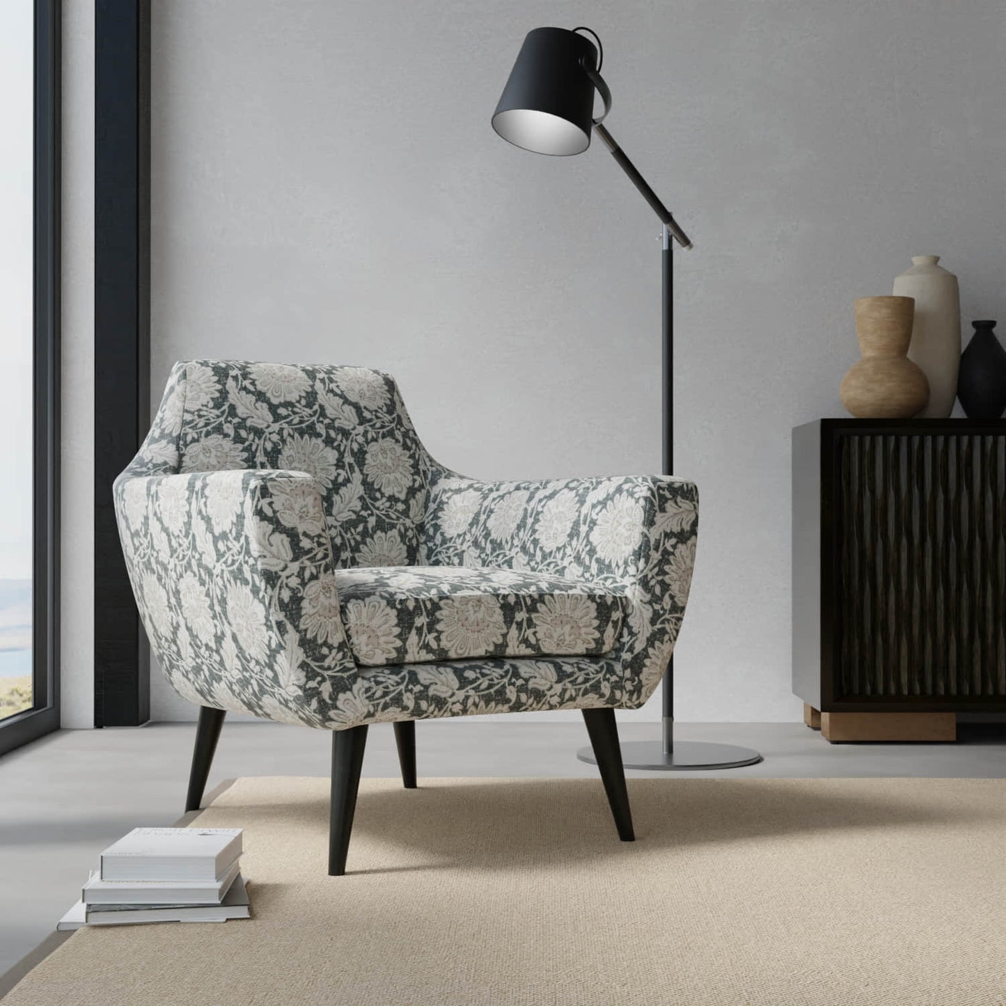 Belle Onyx upholstered on a contemporary chair
