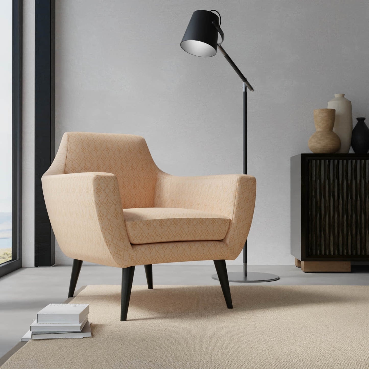 Benton Mustard upholstered on a contemporary chair