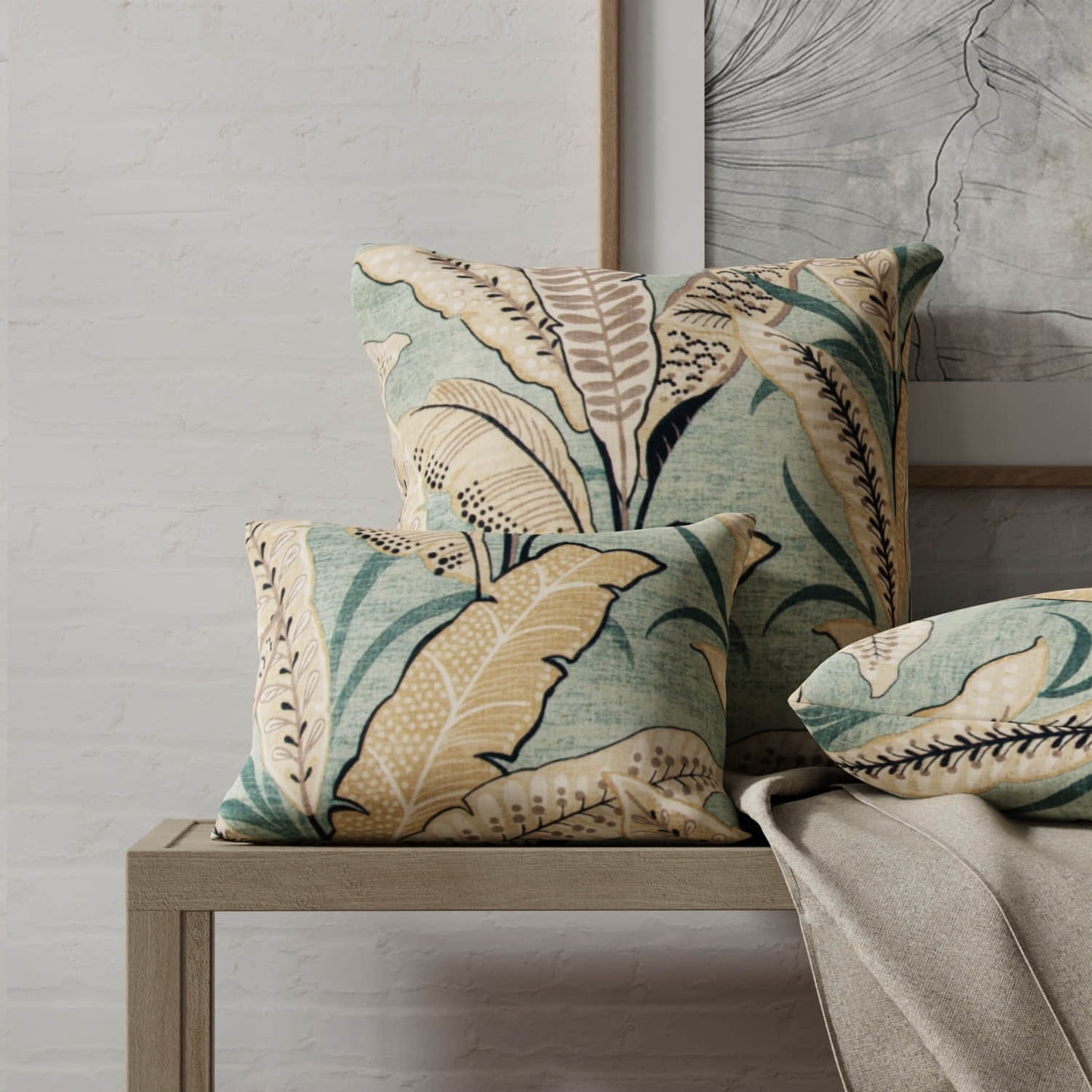 Berkley Aqua made up on pillows