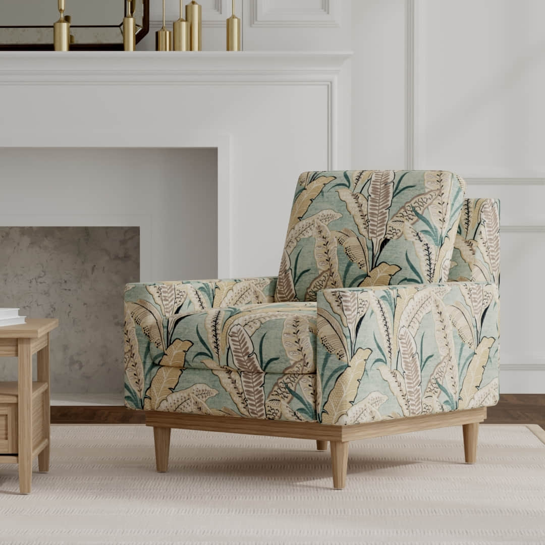 Berkley Aqua upholstered on a mid century modern chair