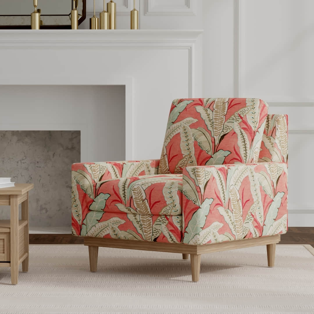 Berkley Coral upholstered on a mid century modern chair