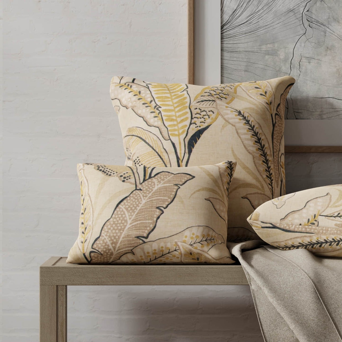 Berkley Wheat made up on pillows