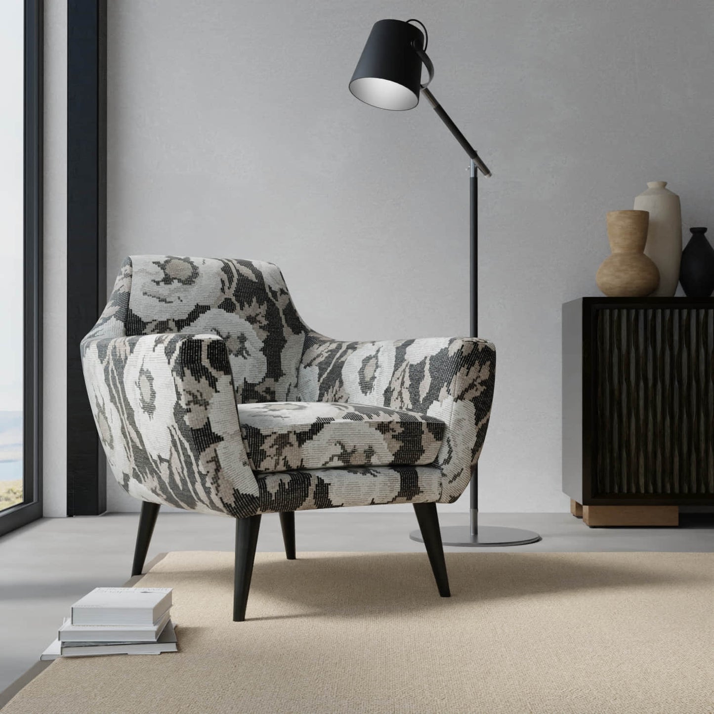 Beverly Coal upholstered on a contemporary chair