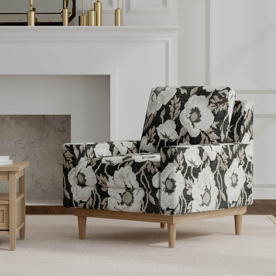 Beverly Coal upholstered on a mid century modern chair