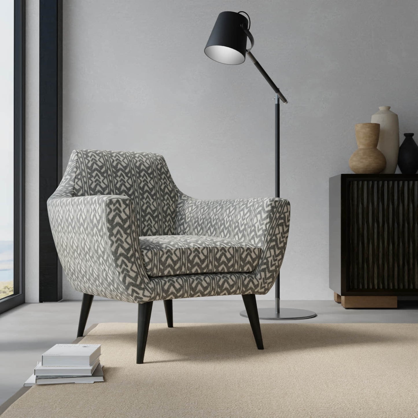 Bianca Charcoal upholstered on a contemporary chair