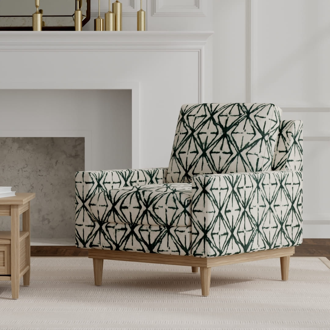 Blooming Forest upholstered on a mid century modern chair