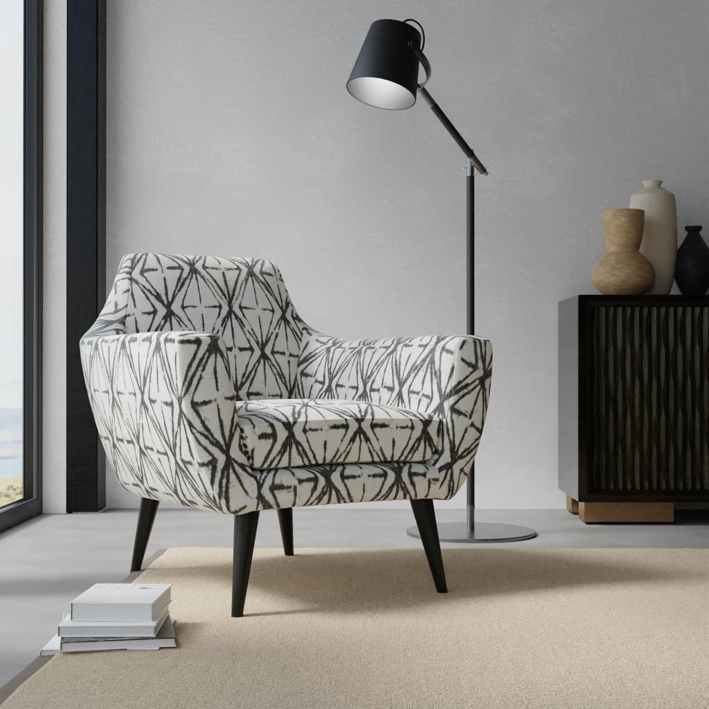 Blooming Inkwell upholstered on a contemporary chair