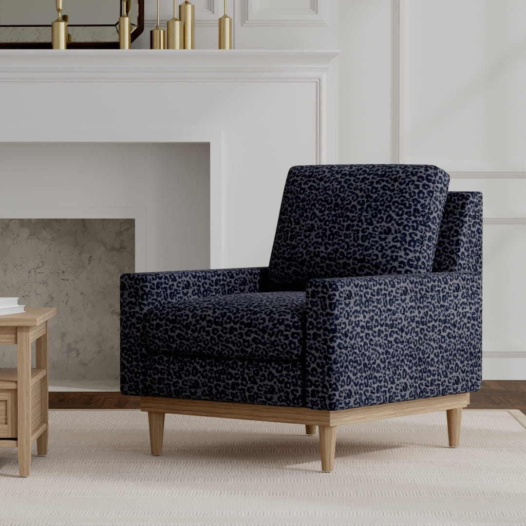 Bobbi Sapphire upholstered on a mid century modern chair