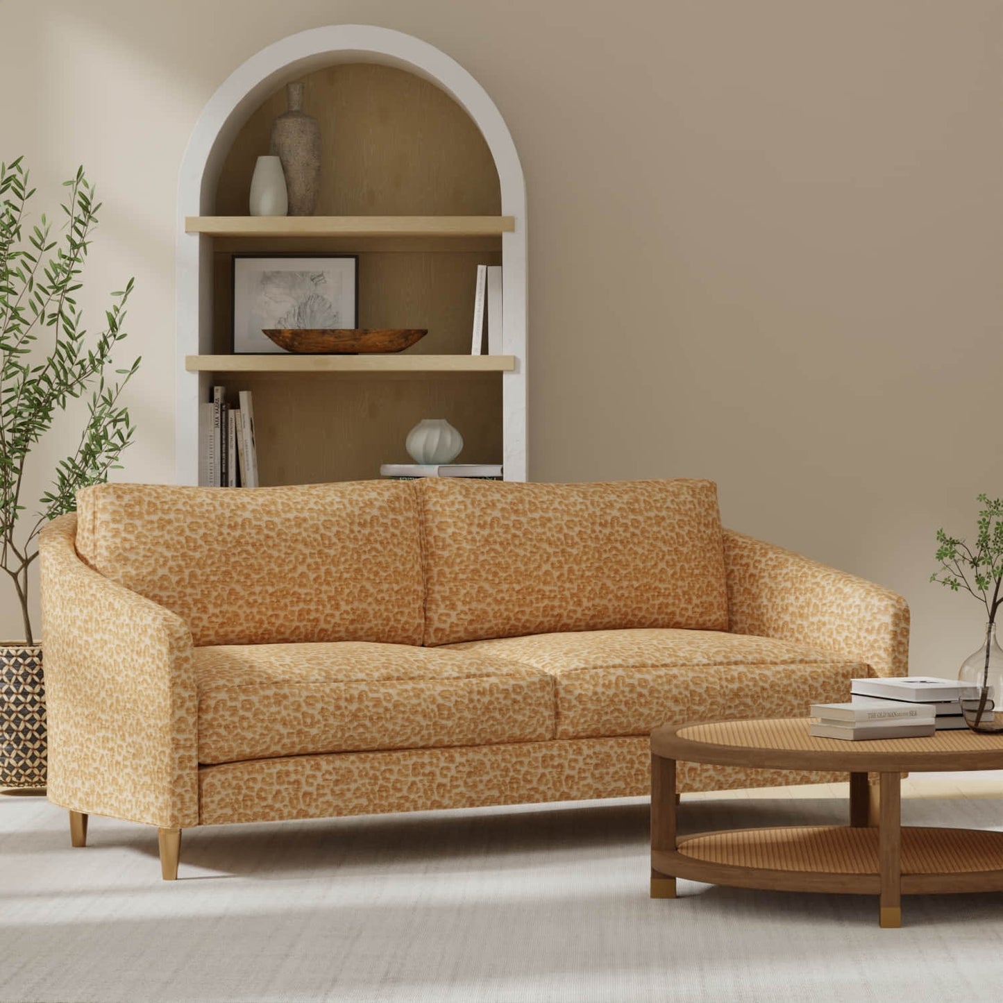 Bobbi Turmeric upholstered on a couch