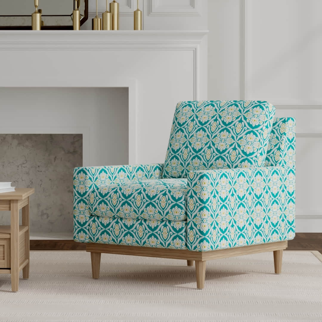 Bora Seabreeze upholstered on a mid century modern chair