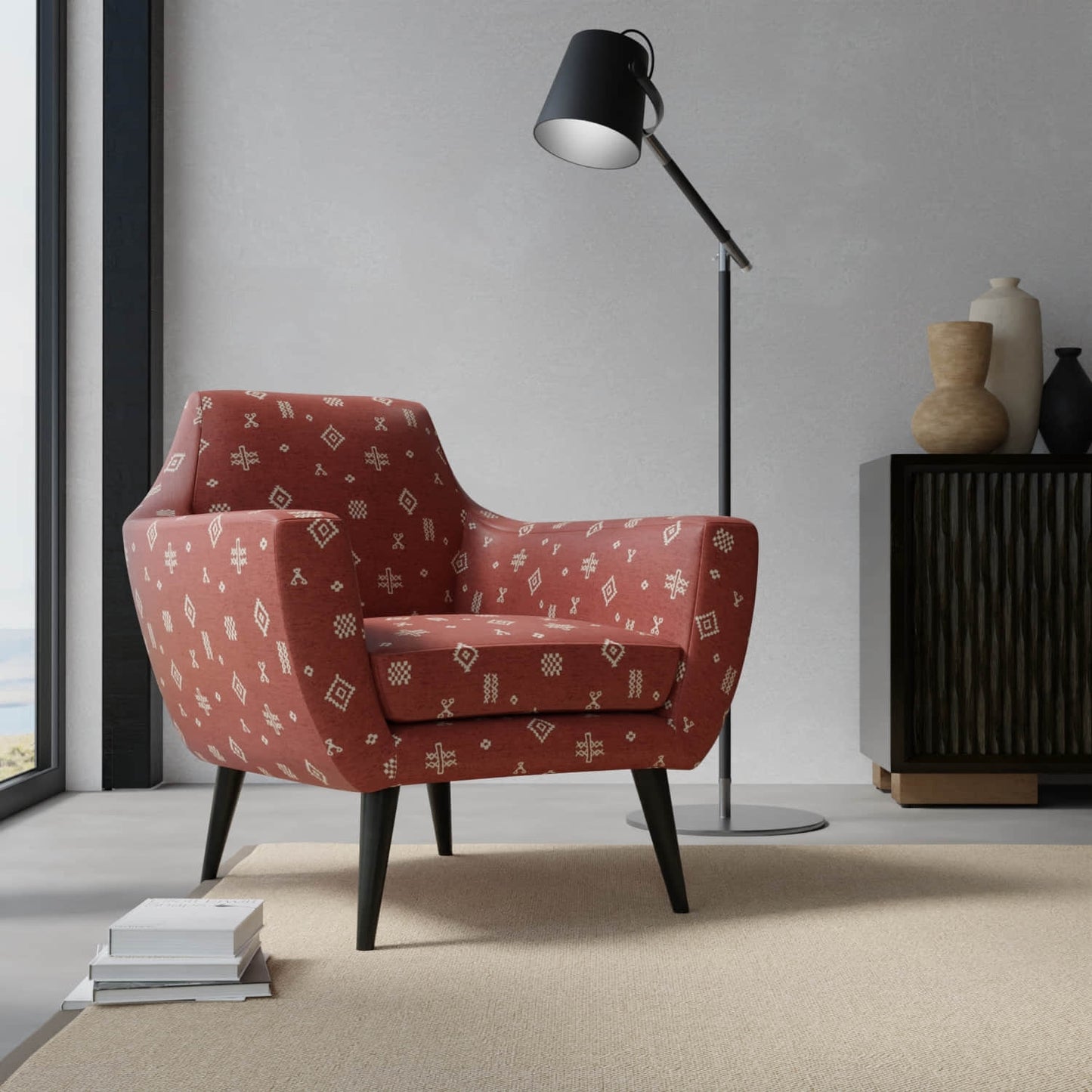 Bowie Russet upholstered on a contemporary chair