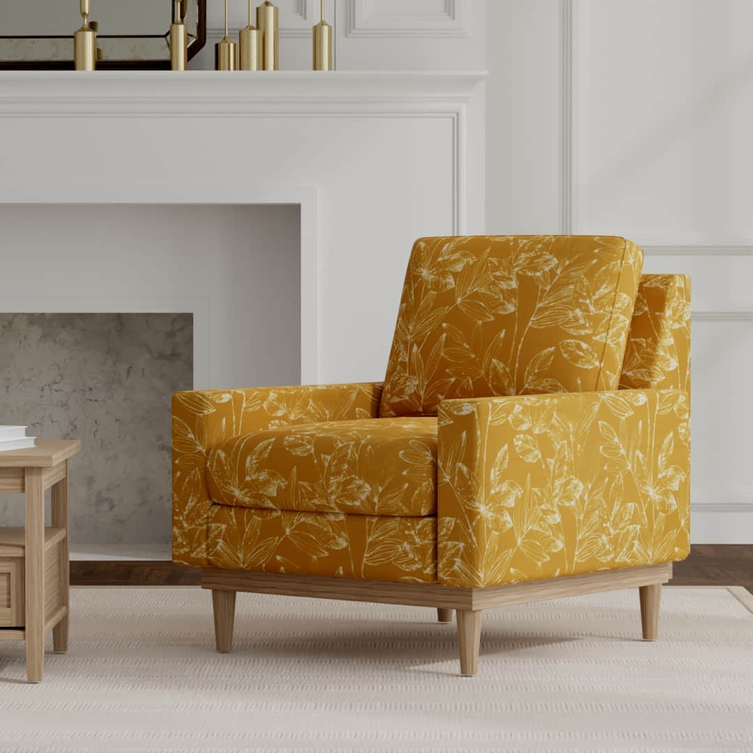 Brady Brass upholstered on a mid century modern chair