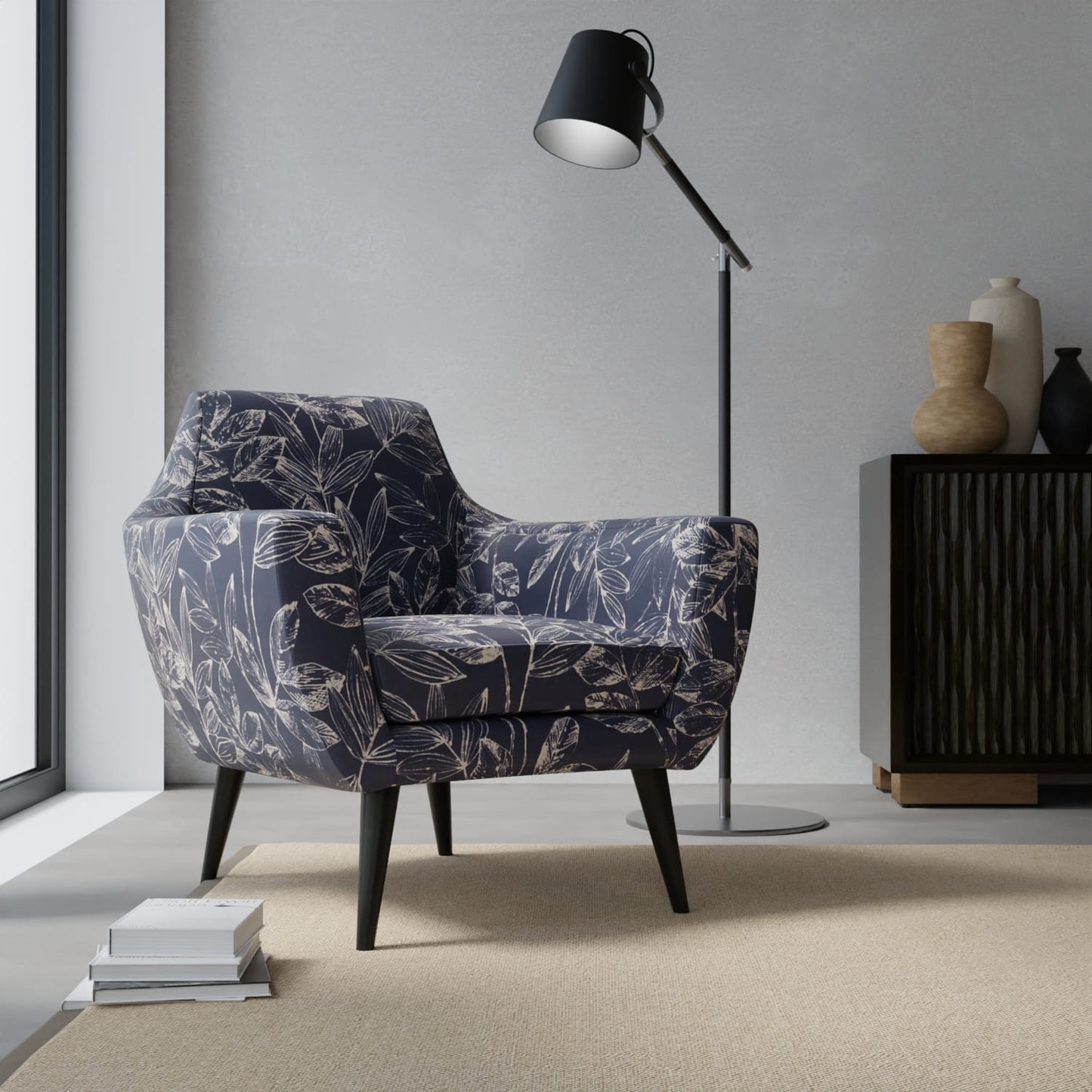Brady Midnight upholstered on a contemporary chair