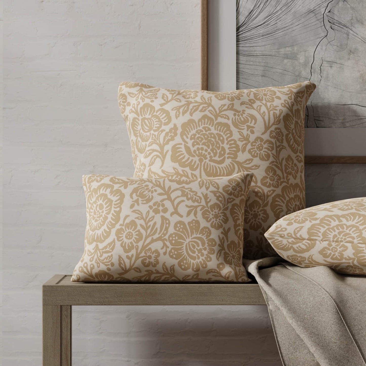 Brecken Cream made up on pillows