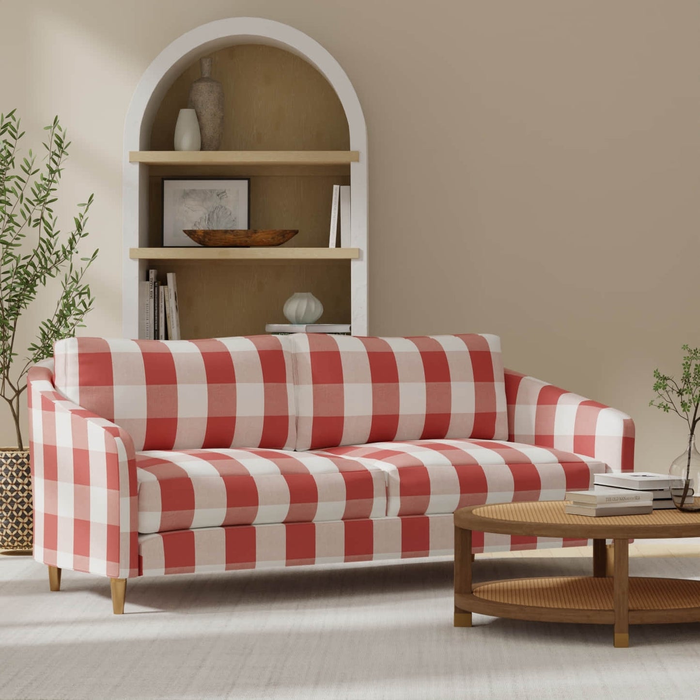 Briar Poppy upholstered on a couch