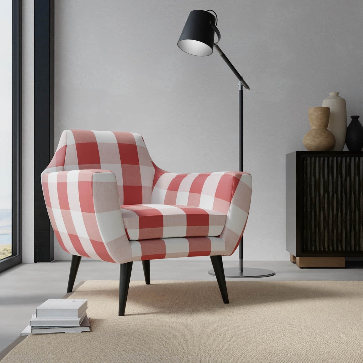 Briar Poppy upholstered on a contemporary chair
