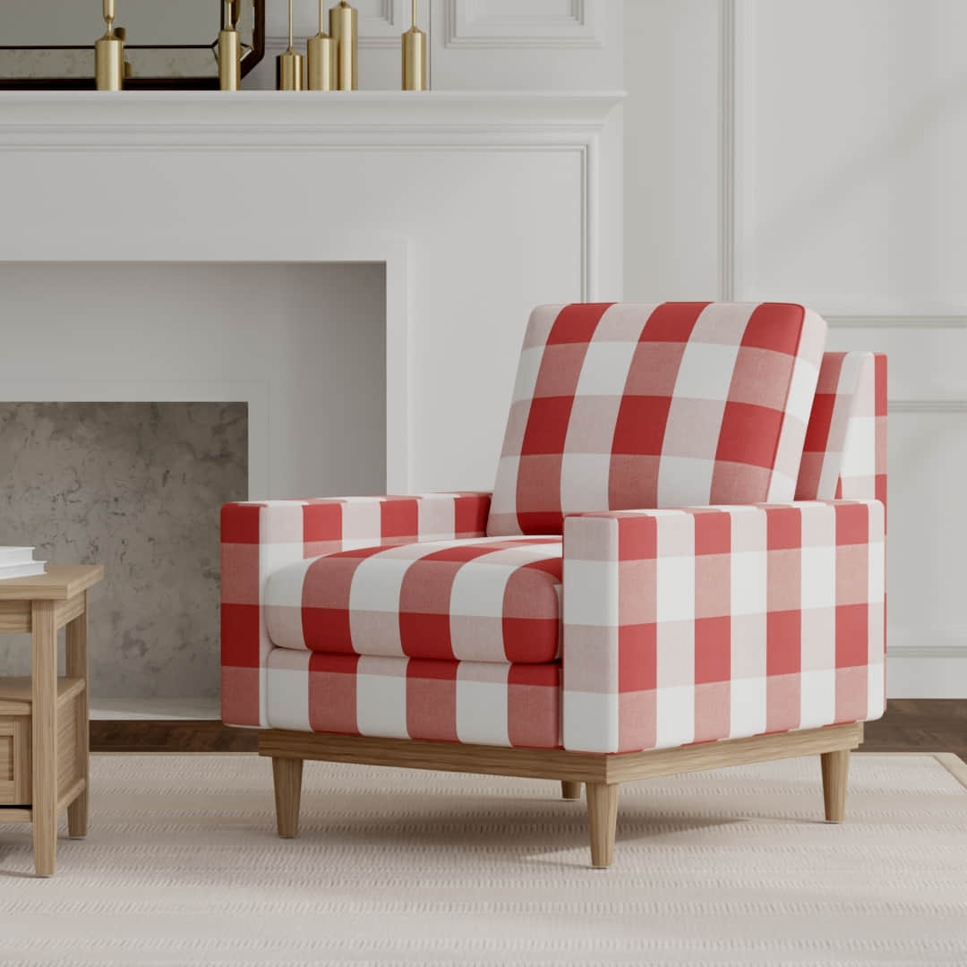 Briar Poppy upholstered on a mid century modern chair