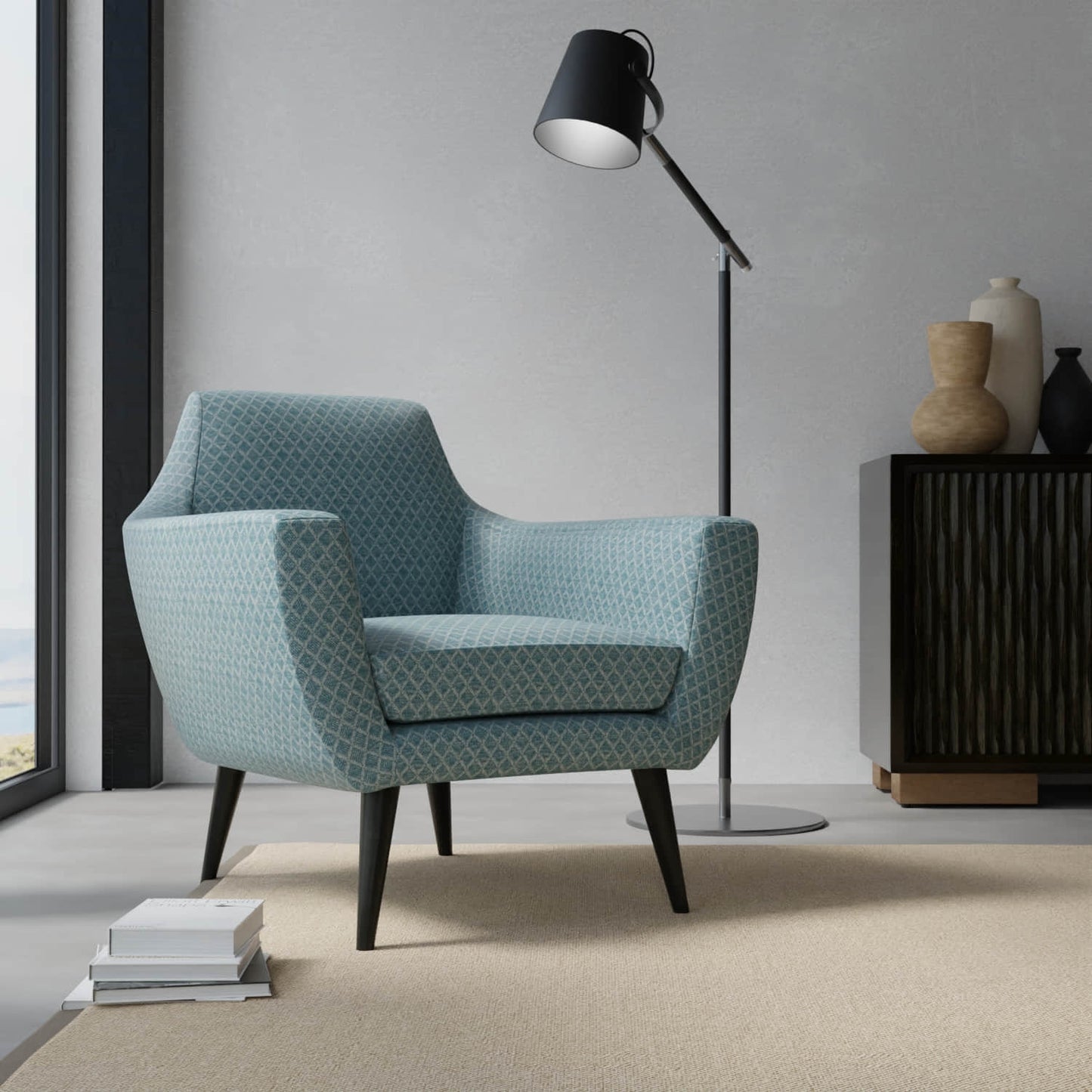 Brinley Teal upholstered on a contemporary chair