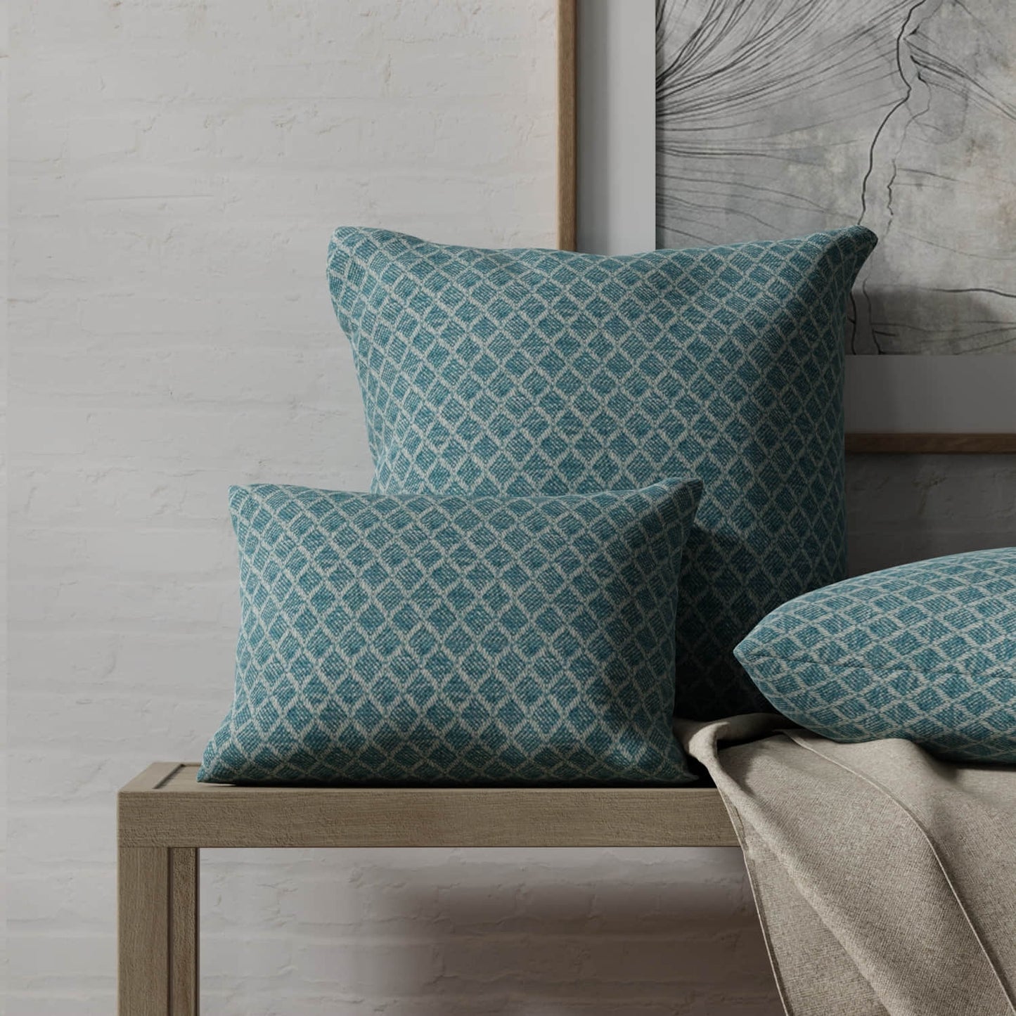 Brinley Teal made up on pillows