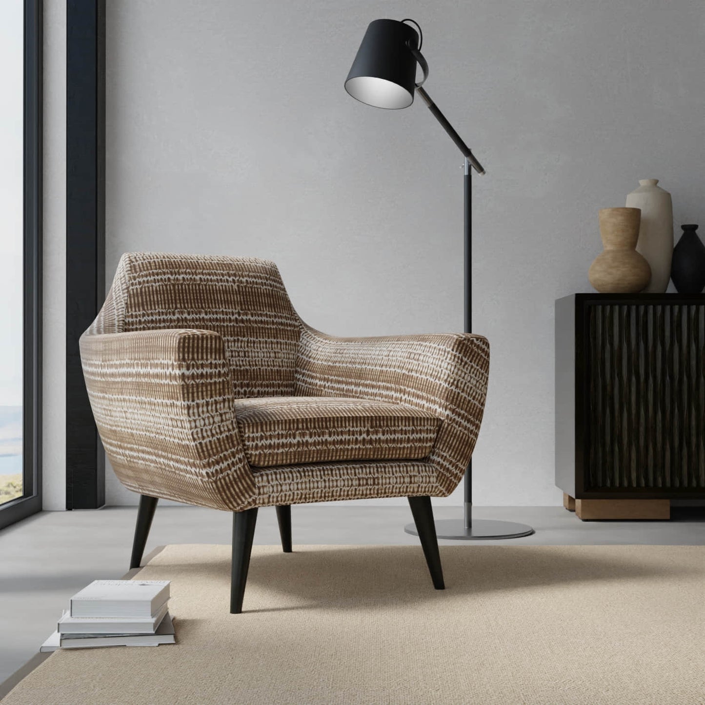Bristol Chocolate upholstered on a contemporary chair