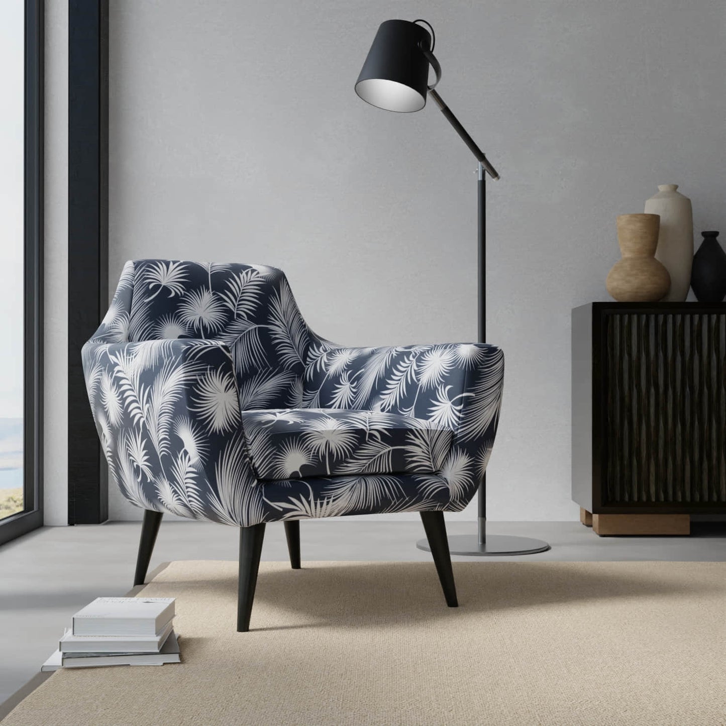 Cabos Navy upholstered on a contemporary chair