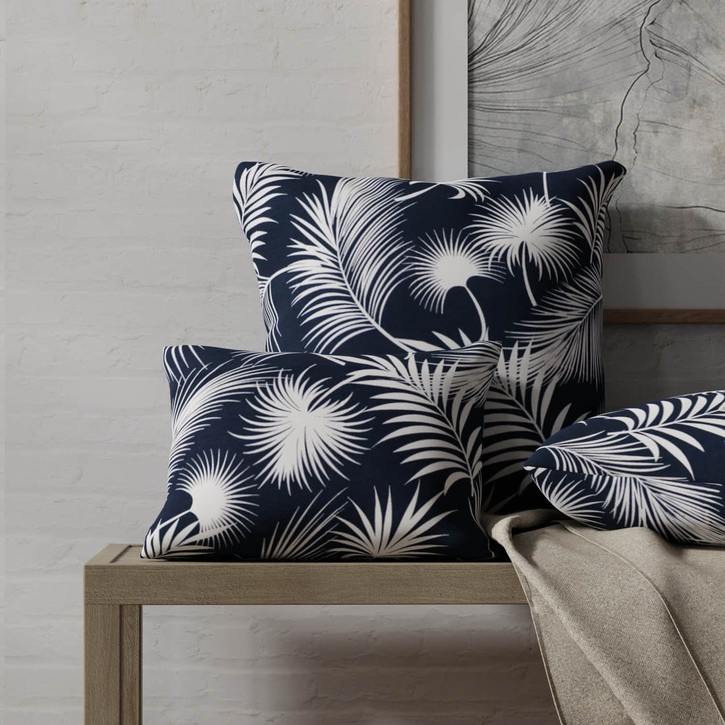Cabos Navy made up on pillows
