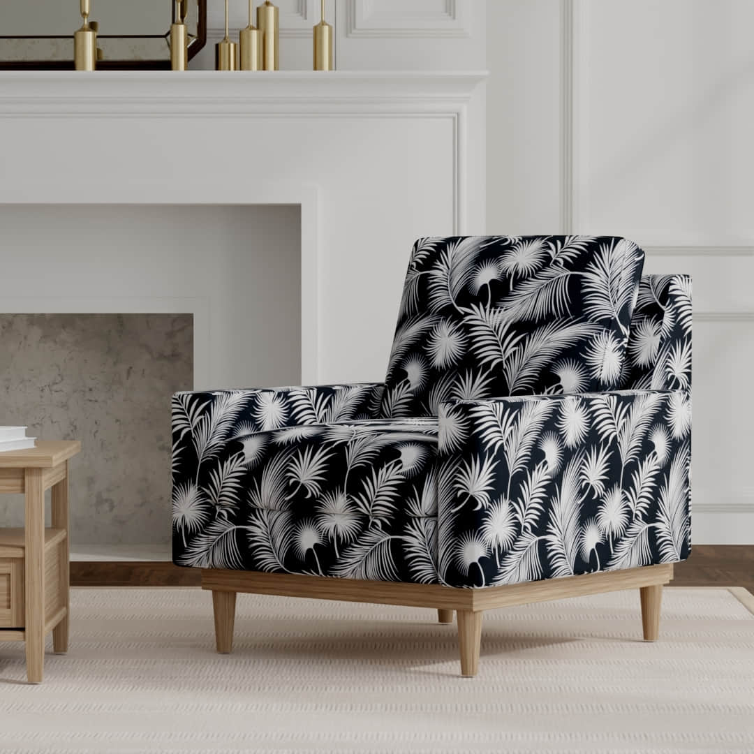 Cabos Obsidian upholstered on a mid century modern chair