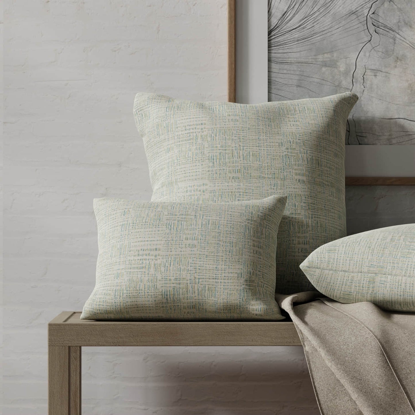 Caleb Seafoam made up on pillows