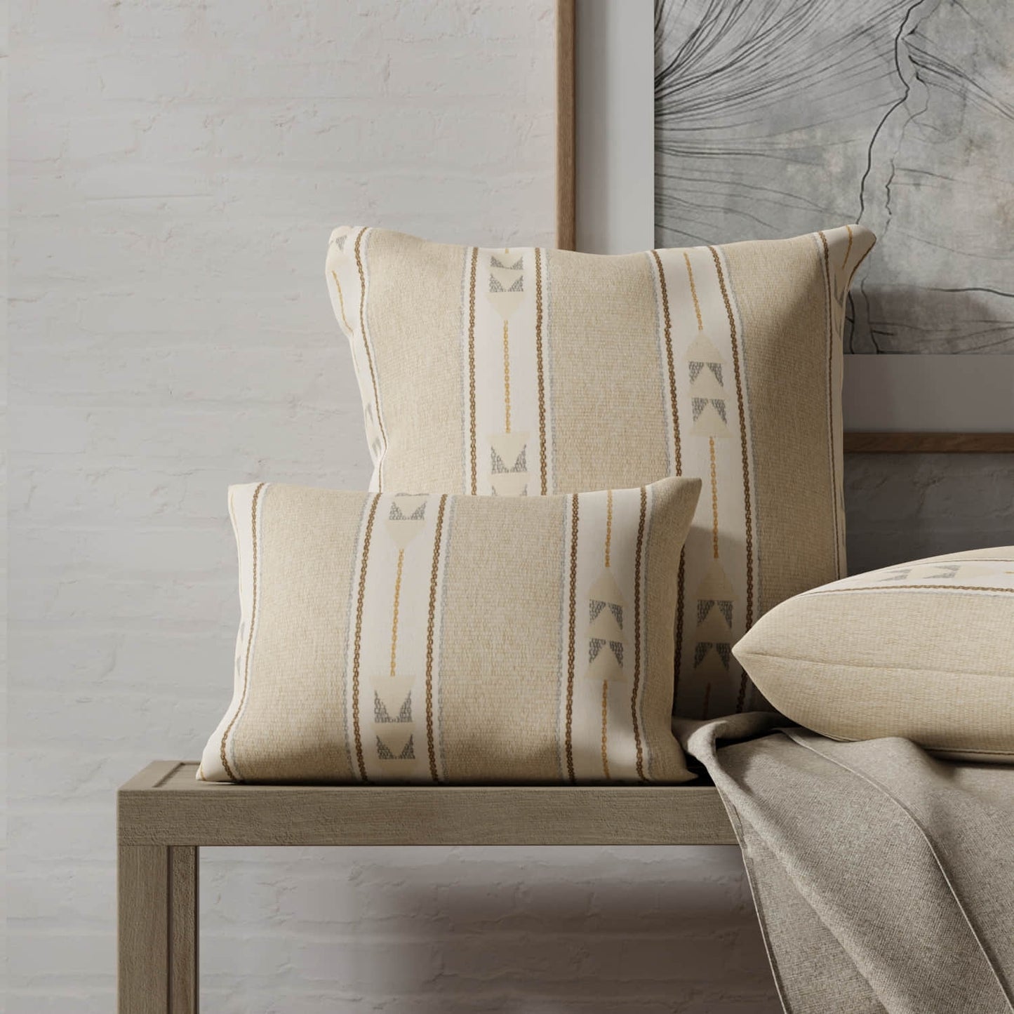 Calix Beige made up on pillows