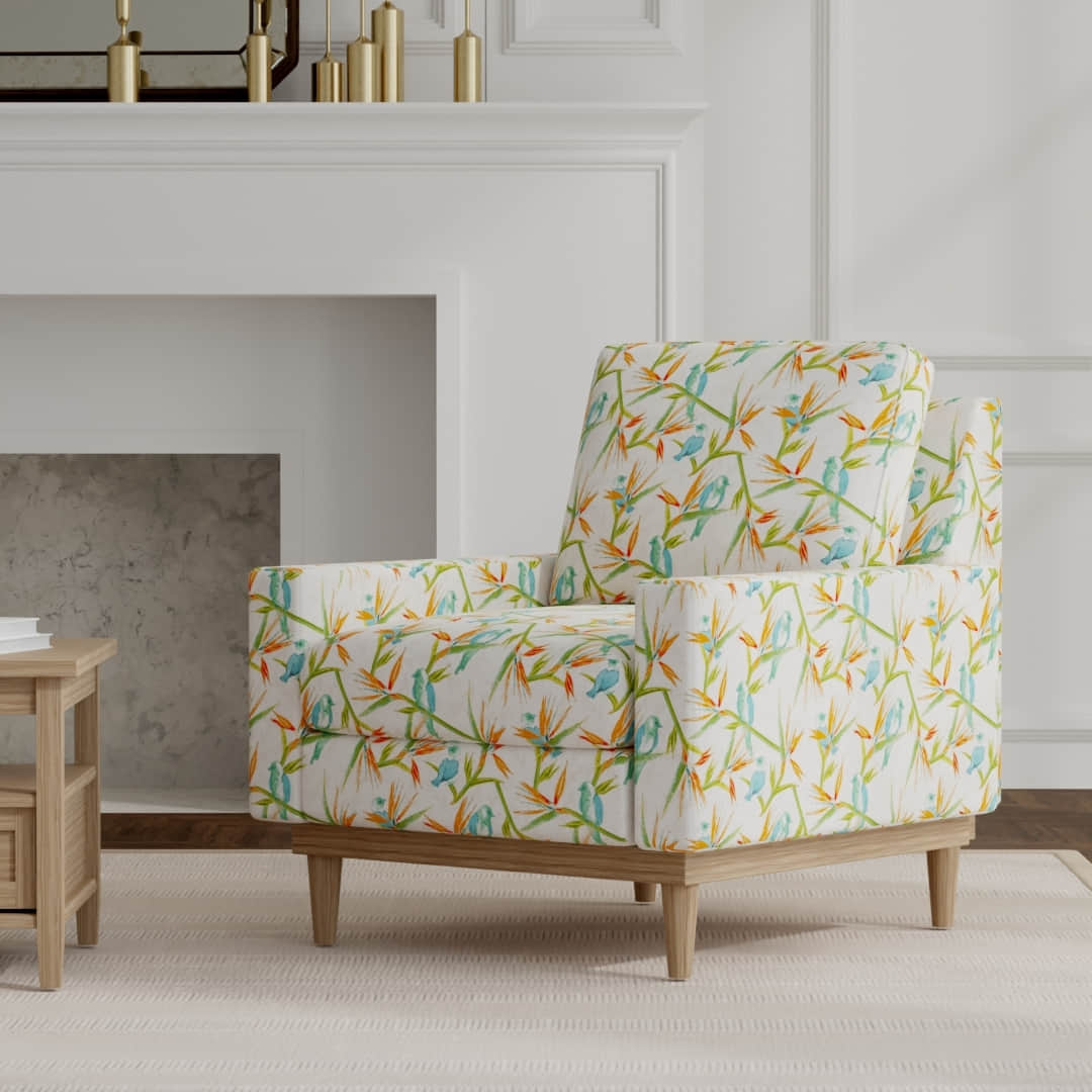Cancun Tropical upholstered on a mid century modern chair
