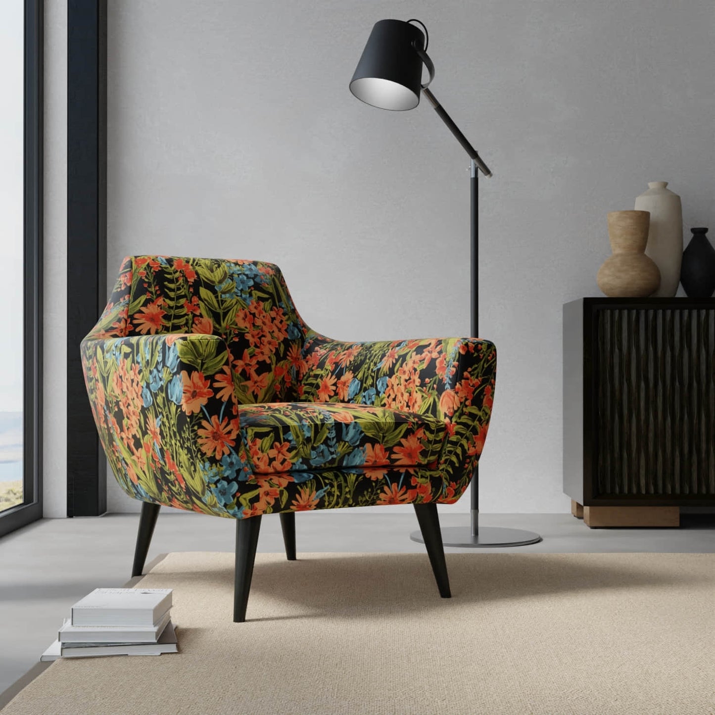 Cayman Night upholstered on a contemporary chair