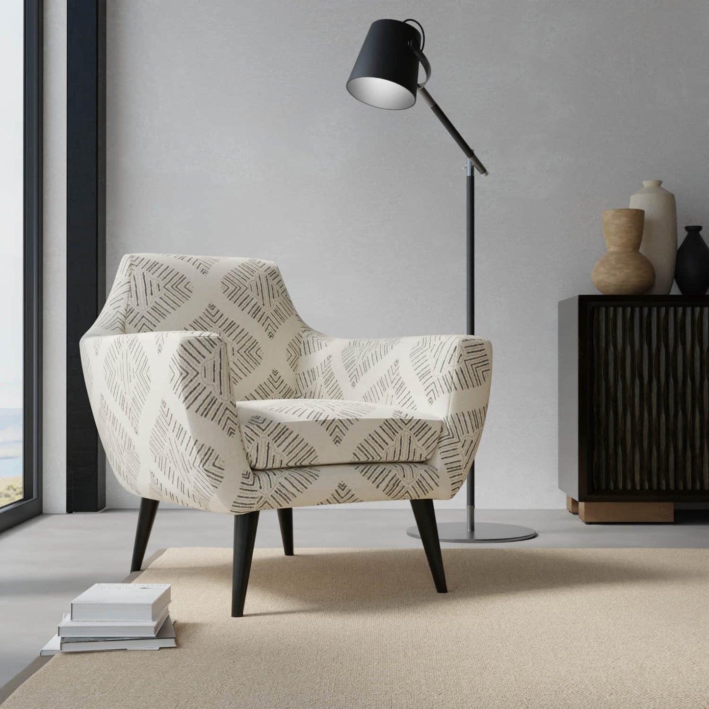 Cher Onyx upholstered on a contemporary chair