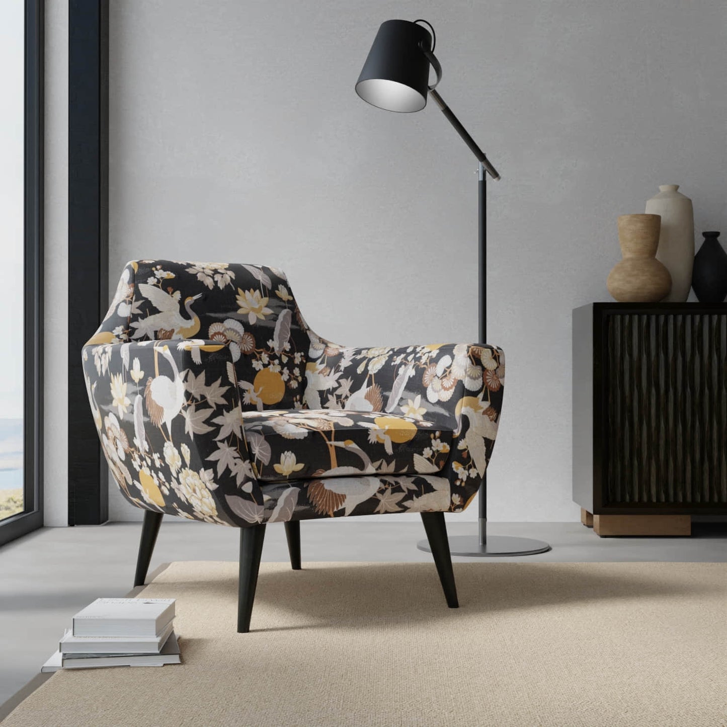Chopin Noir upholstered on a contemporary chair