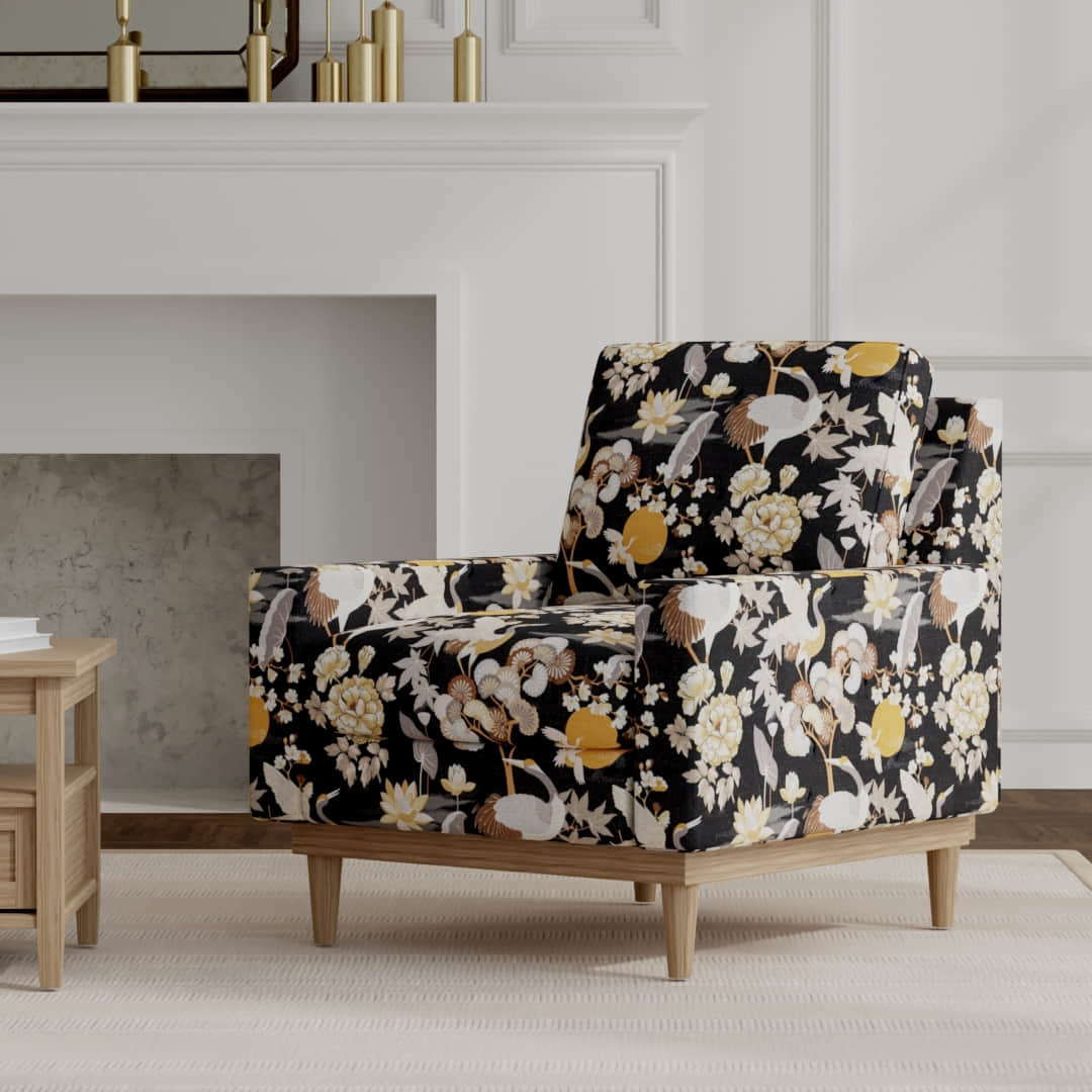 Chopin Noir upholstered on a mid century modern chair