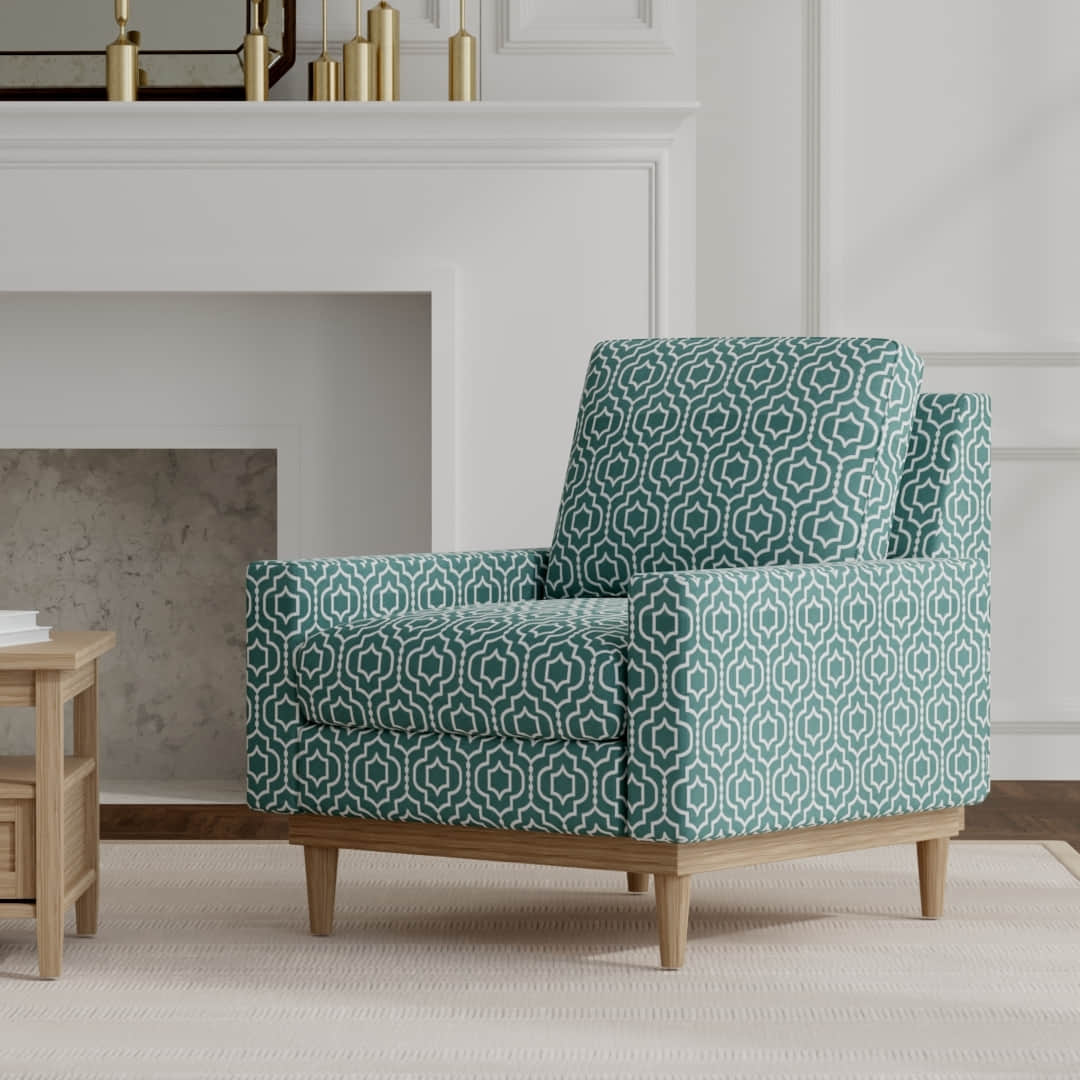 Corwin Aegean upholstered on a mid century modern chair