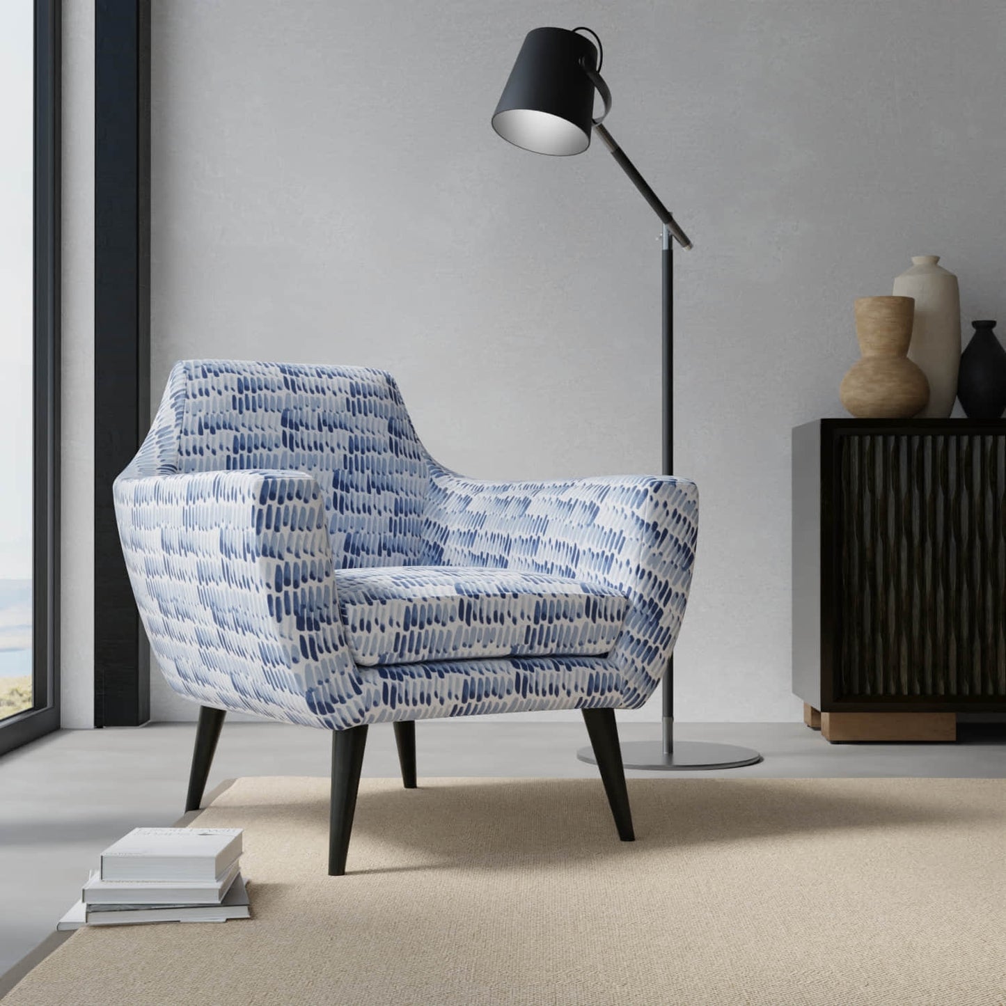 Costa Rica Blue upholstered on a contemporary chair