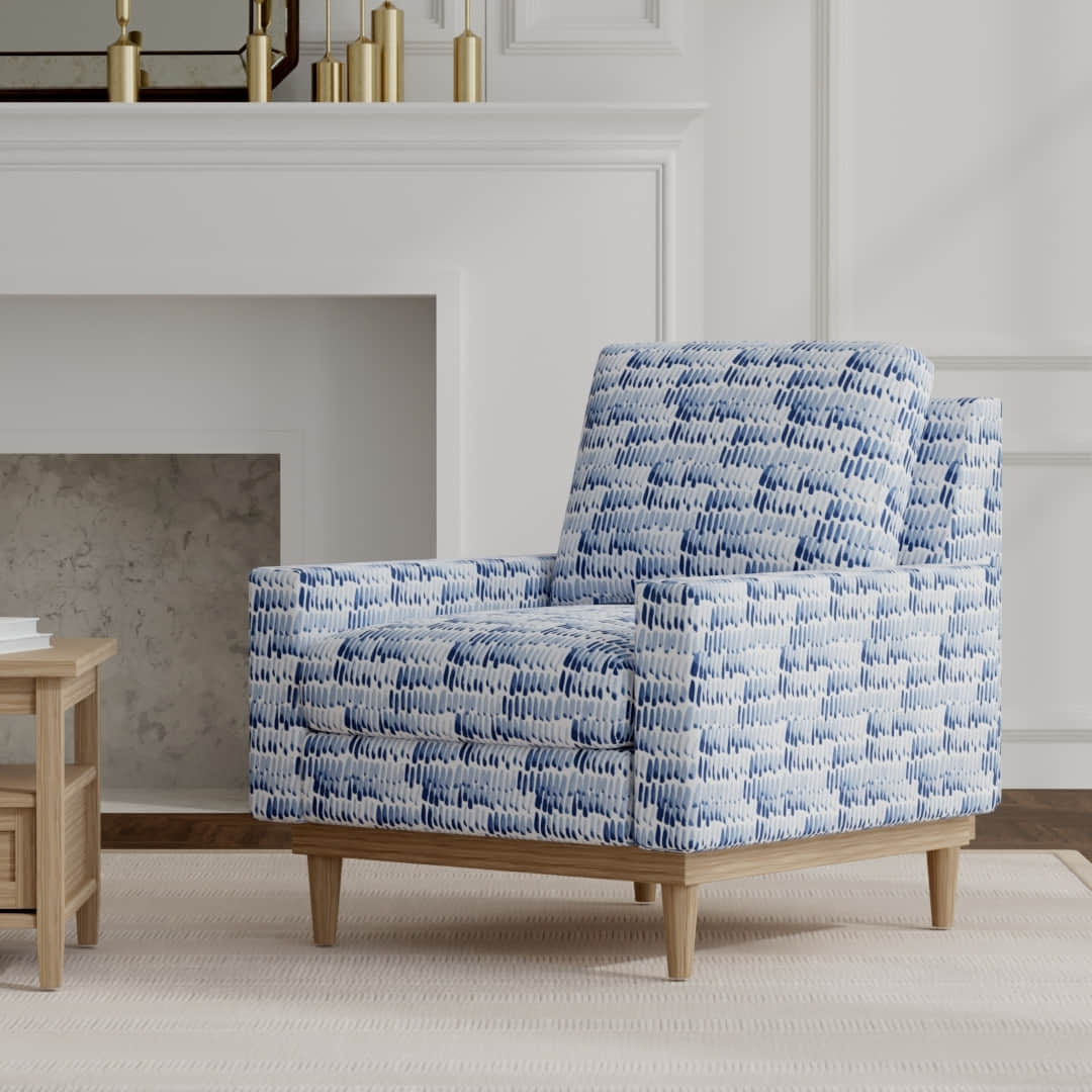 Costa Rica Blue upholstered on a mid century modern chair