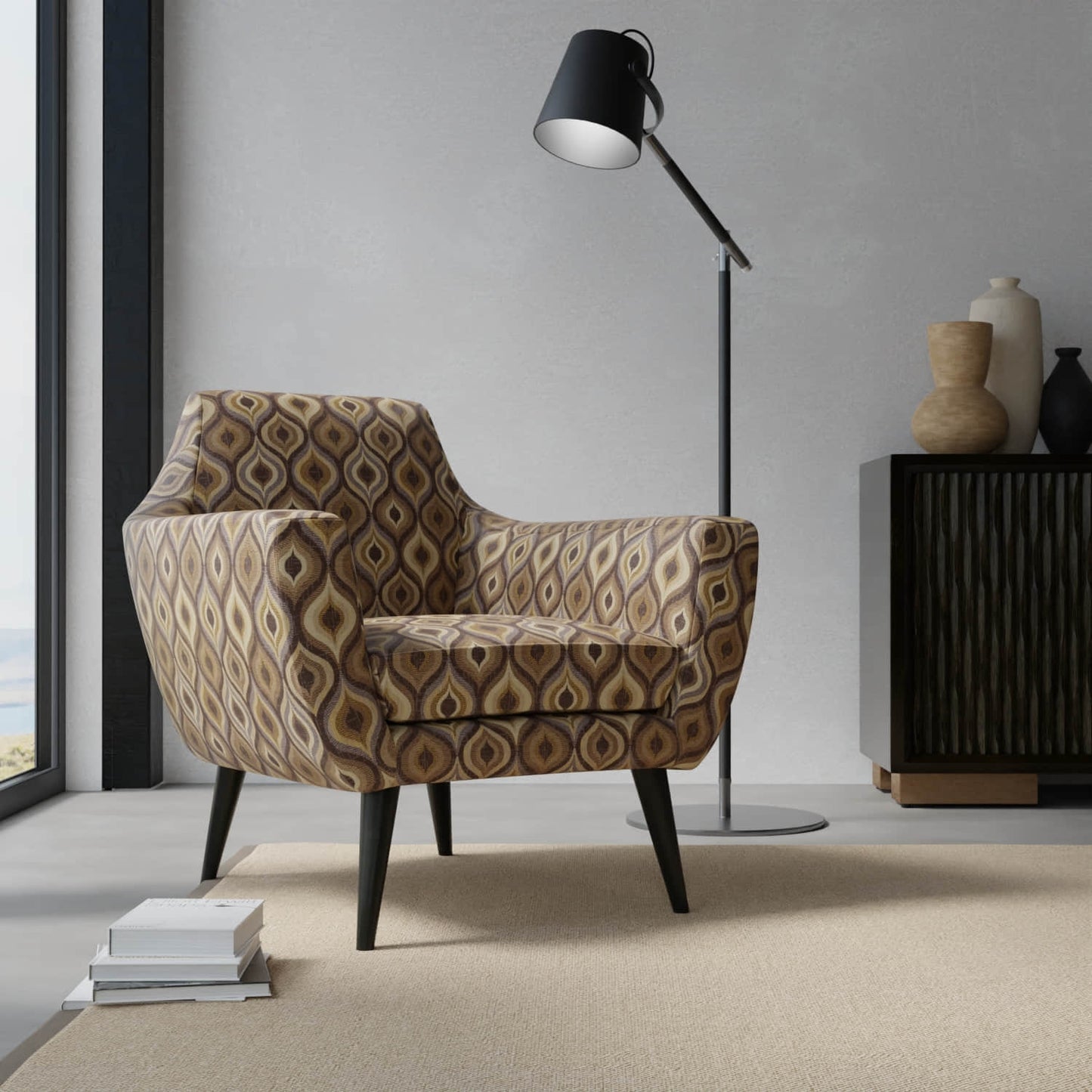 Delilah Bark upholstered on a contemporary chair